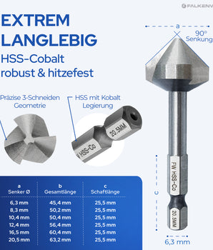 Falkenwald Holzbohrer Set 1-13mm + Kegelsenker 26tlg. - HSS-G Bohrerset für präzise und saubere Bohrungen