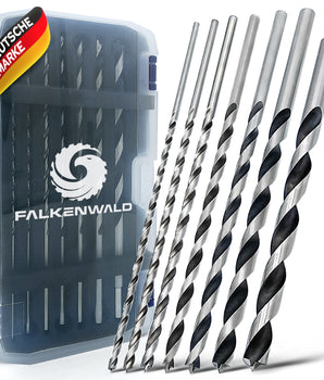 Falkenwald Holzbohrer Set lang 7tlg. + Koffer - Spiralbohrer für präzise Bohrungen in Weich- und Hartholz